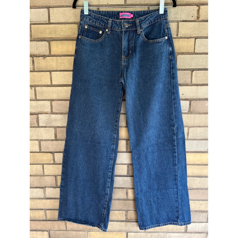 Edikted Wide Leg Jeans Size XS High Rise 100% Cotton Dark Wash Blue